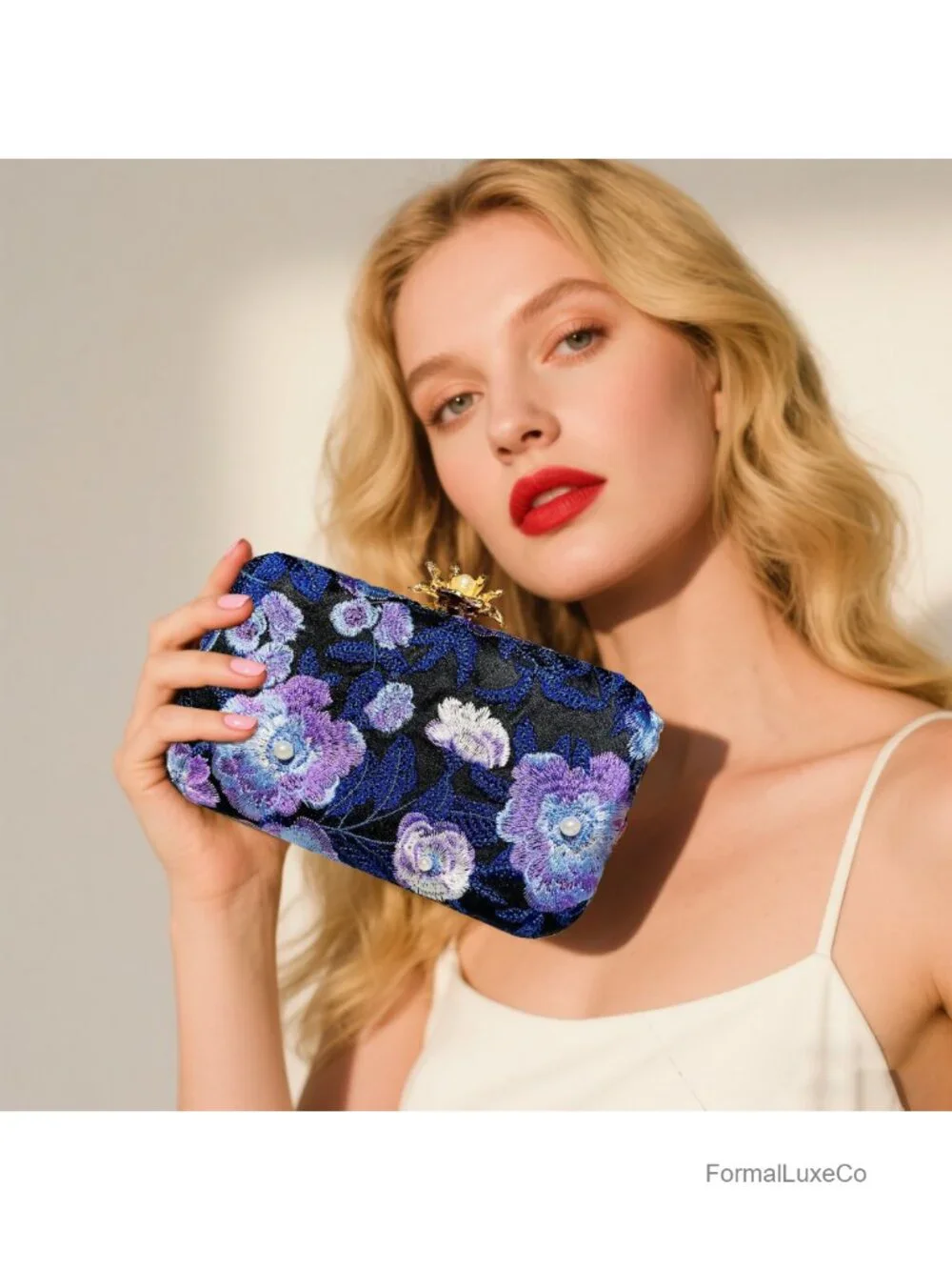 Handmade Evening Bag Floral Embroidered Vintage Clutch with Bead Accents for